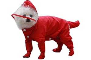 HongGun Dog Raincoat, Waterproof Puppy Raincoats with Hood Dog Onesie Rain Jacket & Rain Boots Jumpsuit Dog Rain Poncho for Small Dogs (M-Red)