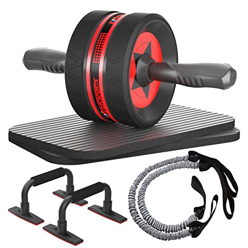 EnterSports Abdominal Roller Abdominal Muscle Trainer, Entraîneur abdominal 6-en-1 avec bande de fitness, Pompes, Tapis de genou, Entraîneur abdominal pour la maison, Équipement de fitness