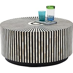 Kare Design Couchtisch Electra, runder Couchtisch, moderner Beistelltisch, weiß-schwarz (H/B/T) 35x75x75cm