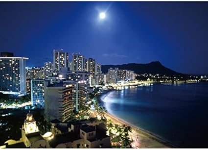 Amazon お風呂ポスター ワイキキビーチの夜景 2 長期固定タイプ 吸着素材 E B1 72 8 103cm 出窓加工 アイボリー 小さなオアシス バス用品