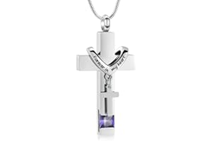 MEMORIAL JEWELRY Forever in My Heart Birthstone Personalized Double Cross Urn Pendant Cremation Jewelry for Ashes Cross Ashes Keepsake
