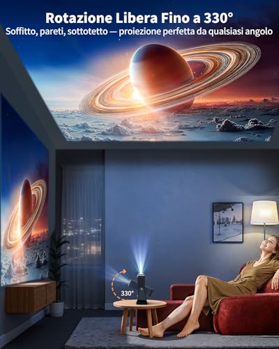 Portable Projector 【Smart TV & 1000+ Live Channels】Mini Projector 4K Smart TV Compatible with Netflix, 330° Rotation, Auto Focus WiFi Bluetooth, 1080P Native, Ceiling Projector Home/Camping
