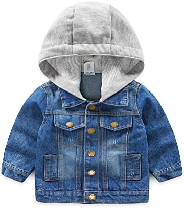 Abolai Baby Boys' Basic Denim Jacket Hoodie Button Down Jeans Jacket Top Style1 Blue 120
