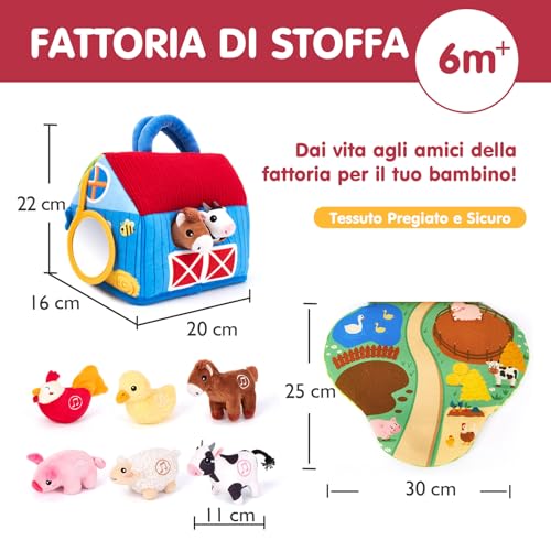 hahaland Baby Toys 1 Year - Plush Sound Farm, with 6 Soft Animals and Realistic Sounds, Educational Toy Baby Montessori Sensory Gift 6 12 18 Months