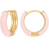 Lourny Small Hoop Earrings for Women, 18K Gold Plated Hypoallergenic Cute Enamel Huggie Earring Gifts for Women