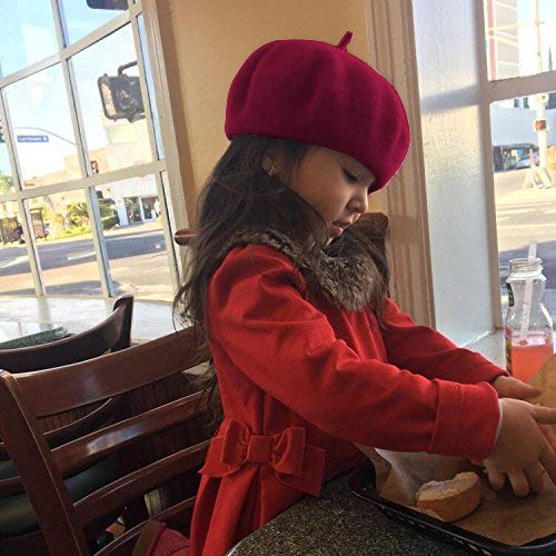 Bonaweite French Wool Berets Hat Classic Fashion Warm Beanie Cap for Girls (Wine Red) - Thumbnail 5