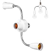 SHINEOFI 3 in 1 Light Socket Splitter, E27 Light Socket Extender Adapter | Adjustable Lamp Holder with 2 Flexible Gooseneck &amp; 1 Center Outlet for Garage, Porch Security Camera, Plants