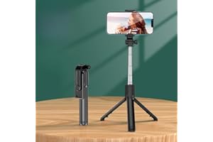 Portable Selfie Stick Tripod, 360° Rotatable Phone Holder, Extendable 700mm Stand, 19cm Folded Size (Black)