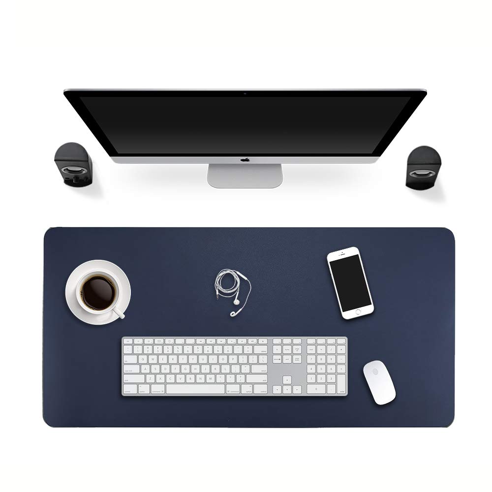 ele ELEOPTION PU Leather Extended Mouse Pad, Multifunctional Waterproof Office Desk Writing Mat, Double Side Ultra-Thin Large Pad for Office Home (Darkblue/Yellow, 120x60cm)