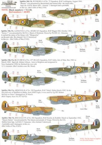 Spitfire Mk Vb: Aces Finucane, Gleed, Wickham, McNair (1/72 decals)