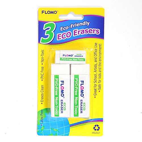White Eco Friendly Erasers - 15 Count Non Toxic Latex Free Erasers Made from Biodegradable Materials