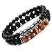 SEVENSTONE 2PCS Black Matte Onyx Prayer Beads Bracelet for Men Women Elastic Natural Stone