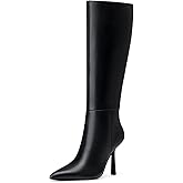 CELLENZ Women Knee High Boots: Wide Calf Boots for Women - Tall Boot Sexy Heels - Black Leather Heeled Spring Boot Size 9.5