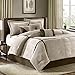 Madison Park Cozy Comforter Set Casual Blocks Design All Season, Matching Bed Skirt, Decorative Pillows, King (104 in x 92 in), Dallas Taupe/Brown, 7 Piece
