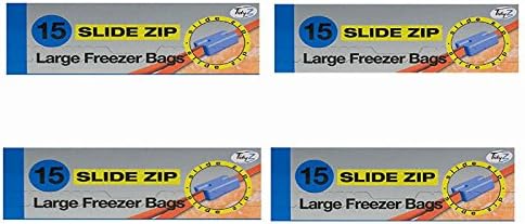 60 Slide Zip Large Freezer Bags - Resealable Zip Slide 4 x 15 packs