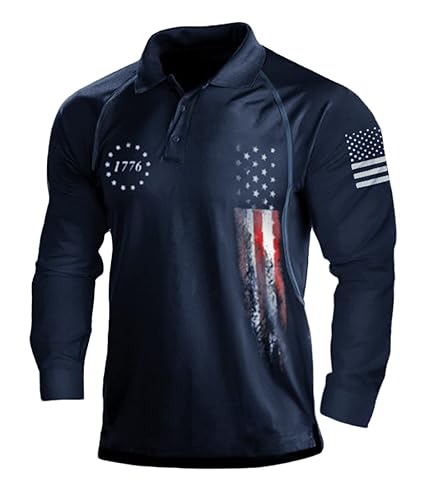 HARGLESMAN Men's 1776 Long Sleeve Patriotic Polo Sports T Shirt