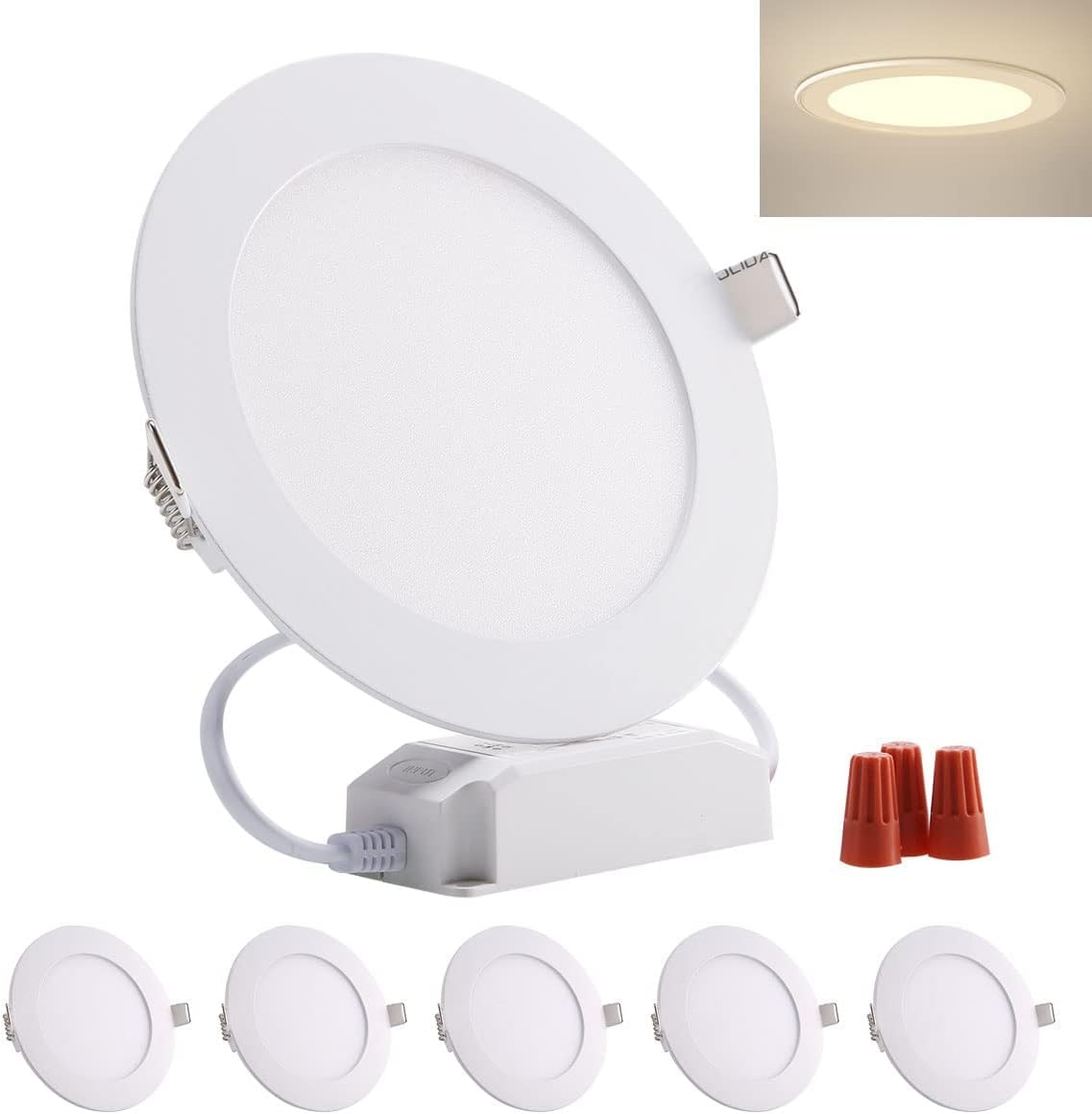 5 Pack LED Recessed Dimmable Greenclick 9w Downlights 230V 720lm Ultra-Thin Ceiling Lights Round Aluminum Alloy Casing Warm White for Living Room Bedroom Kitchen Bathroom Boat[Energy Class A++]