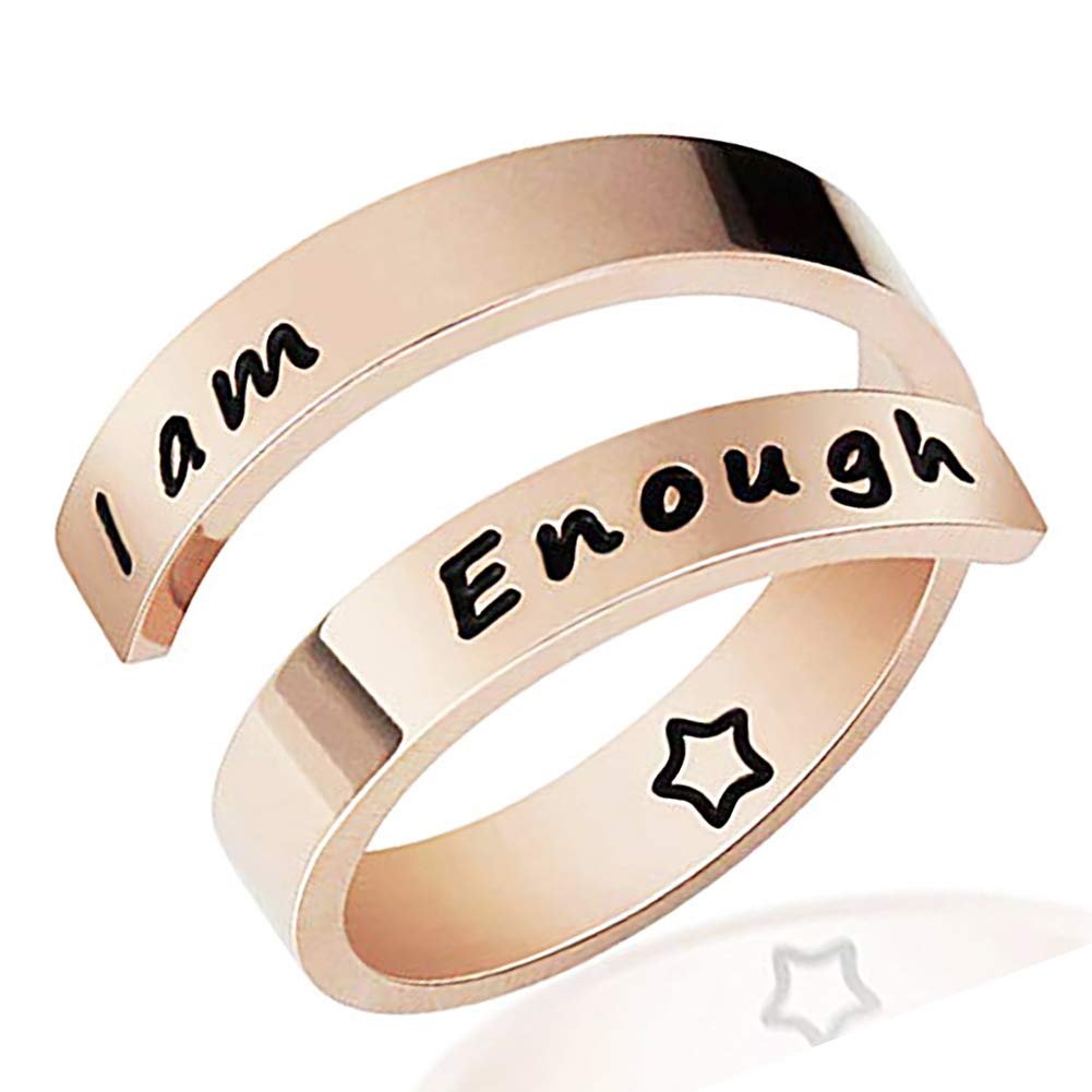 Engraved Inspirational Ring, Woffoly Open Adjustable Finger Ring, Surgical 316L Stainless Steel Statement Rings Gifts for Women Teen Girls