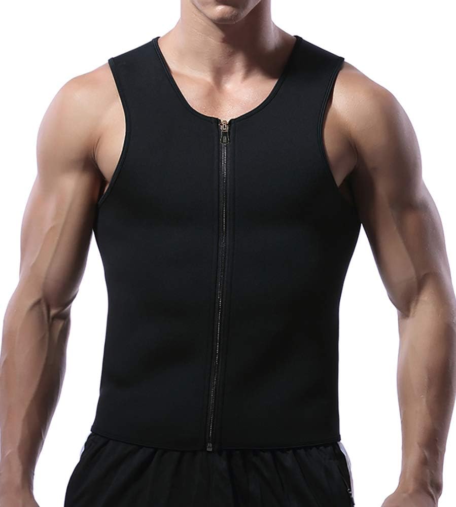 Mlxgoie Men Waist Trainer Vest for Weightloss Hot Neoprene Corset Body Shaper Zipper Sauna Sweat Tank Top Workout Shirt