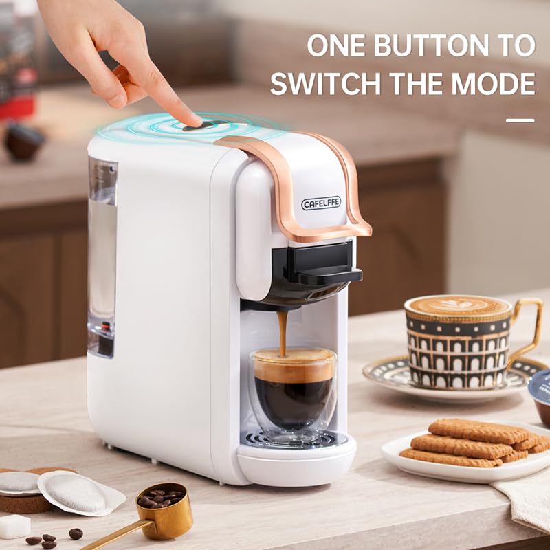 Cafelffe MK-603 Capsule Coffee Machine, 19 Bar 4-in-1 Hot/Cold Espresso Maker, Compatible Nes*/DG* Pod/Coffee Powder, 220V Volts, Fast Brew, Compact for Home/Office - Easy Clean,Black