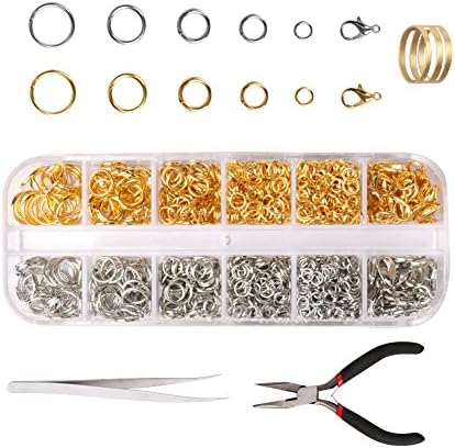 Aprince 1203 PCS Jewelry Making Kit Jewelry Finding Supplies-Jewelry Repair Tools for Jewelry DIY Finding with Jewelry Accessories Jumping Rings, Pliers, Tweezers(Silver and Gold)