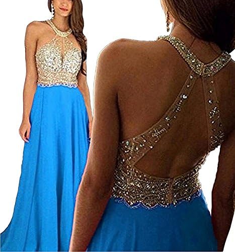 JudyBridal Women Crystals Beaded 2017 Prom Dresses Long Evening Gown US6 Ocean Blue