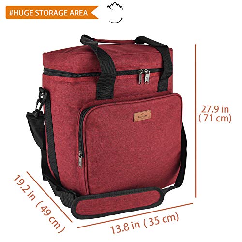 Freshore Insulated Wine Carrier 6 Bottle Bag Tote Removable Padded Divider - Portable Travel Padded Cooler Carrying Canvas Case Adjustable Shoulder Strap - (Passion Red)