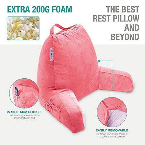 Vekkia Reading & Bed Rest Pillow with Support Arms, Pockets, Memory