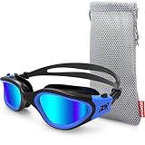 ZIONOR Swimming Goggles, G1 Polarized Swim Goggles UV Protection Watertight Anti-Fog Adjustable Strap Comfort fit for Unisex Adult Men and Women (Polarized Mirror Lens Black Blue)