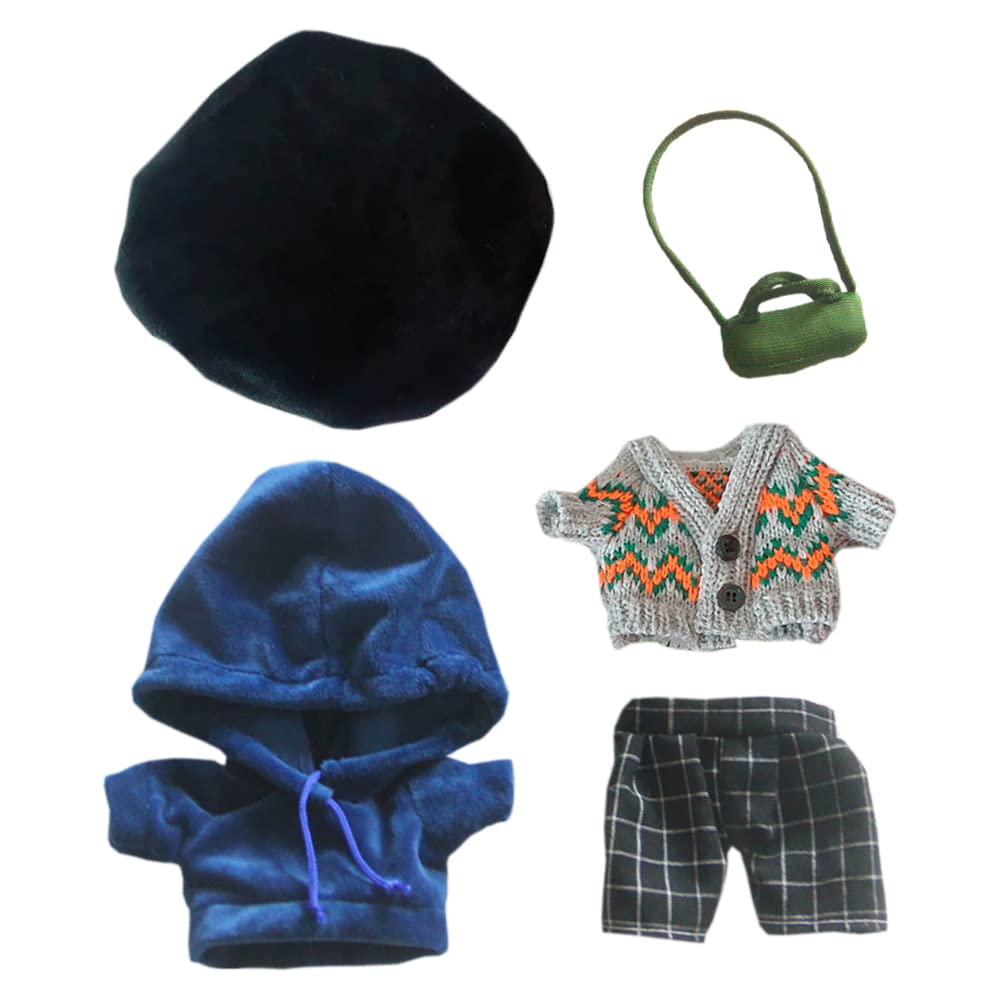 niannyyhouse Berets Sweater Blue Sweatshirt Plaid Pants Green Backpack Dress Up 20cm Plush Doll Clothes