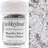 Hobbyland Edible Sprinkles (Metallic Silver Edible Glitter Flakes, 1/4 oz)