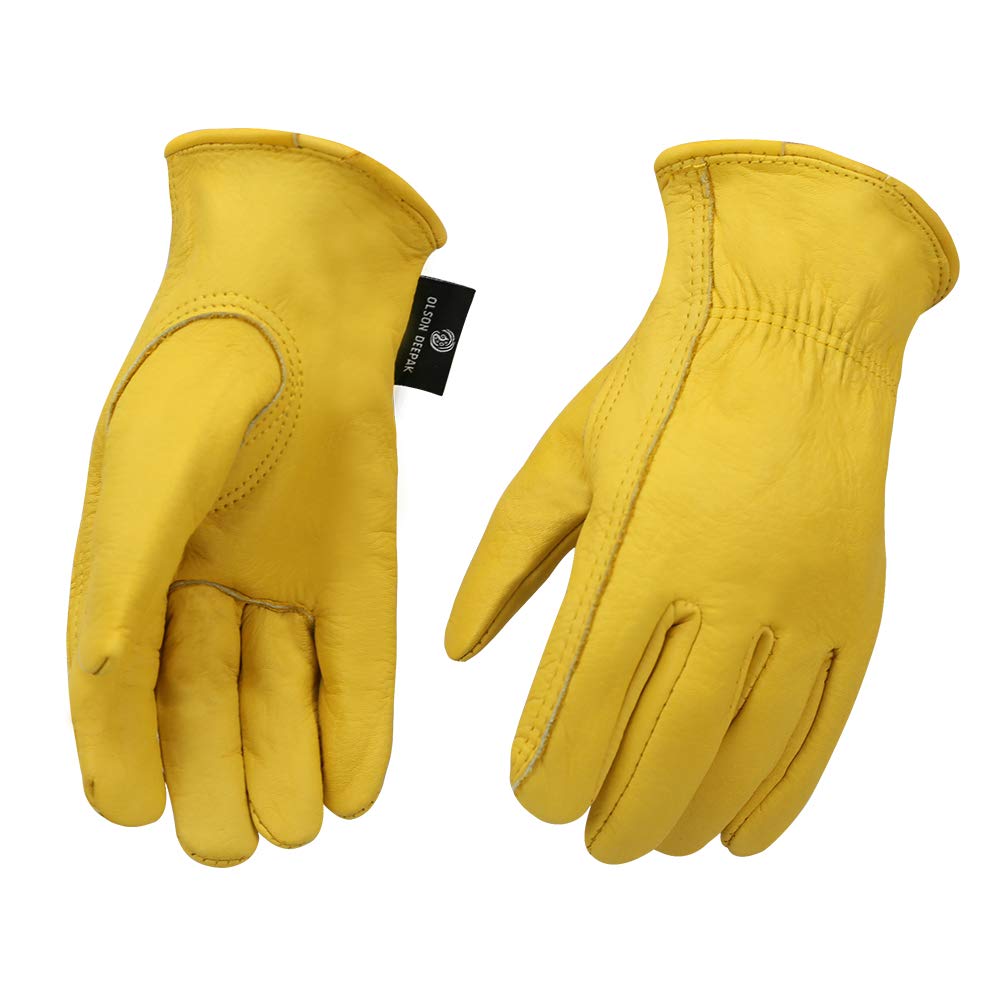OLSON DEEPAK Cowhide Leather Work Gloves for Men and Women,Gardening Gloves,Driving Gloves (1, Medium)