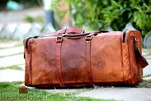 Leather Native New Large Men's Leather Vintage Duffle Luggage Weekend Gym Overnight Travel Bag Great Gift For Men And Women Pre Valentines Day Special Sale! - Thumbnail 5