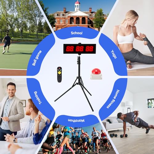 Cronómetro LED Competición, Cuenta Atrás Profesional con Trípode Ajustable 70-145cm, Botón de Disparo 3m y Mando a Distancia 10m, 6 Dígitos 2.3", Recargable 2000mAh, para Deportes Oficina Cocina
