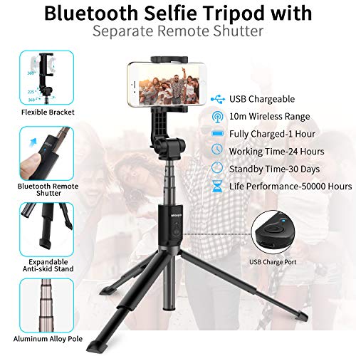 Extended Version-Bluetooth Selfie Stick Tripod Monopod with Wireless Remote Shutter Compatible with iPhone, Samsung, Huawei, Other Smartphones (Extened Version-Black, Standard)