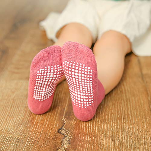 Dicry Girls Ankle Socks Grips Baby Toddler Kids Non Slip Anti Skid 12 Pairs, Stripes Solid, 12-36 Months (Size 4-8)