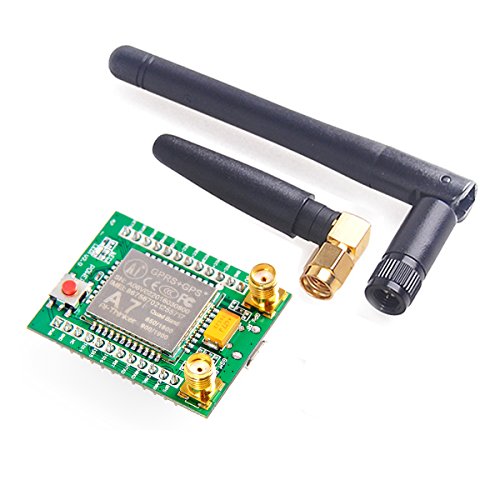 Makerfocus A7 GPS GPRS GSM Module Quad Band SMS Voice 850MHz 900MHz 1800MHz 1900MHz and Breadboard Breakout Adapter Board with 2pcs Antenna for Arduino