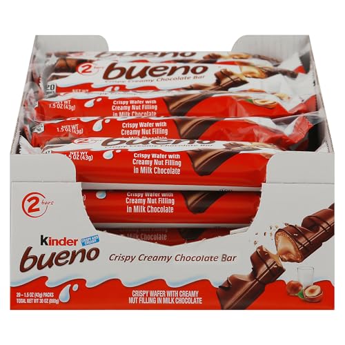 KINDER BUENO MILK CHOCOLATE AND HAZELNUT CREAM CANDY BAR, 2 KINDER BUENO BARS PER PACK