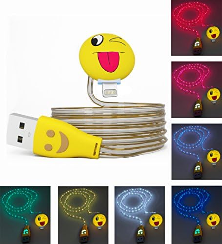 Jocripro Emoji Portable Charger Premium Cell Phone Emoji Charging Cord With LED Night Light- Glowing iPhone5 iPhone6 iPhone6 Plus & iOS Devices Cartoon Sync Charger Universal USB Cable 3Ft Gold Color