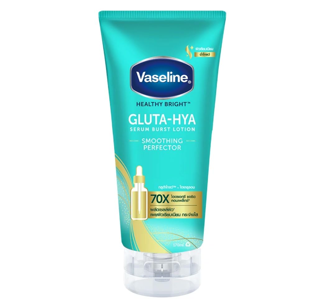 Vaseline Healthy Bright Gluta-Hya Serum Burst Lotion Smoothing Perfector 170 Ml, with AHA + BHA + PHA, Shed Old Skin Cells Reveals Smooth, Glowing Skin From First Use