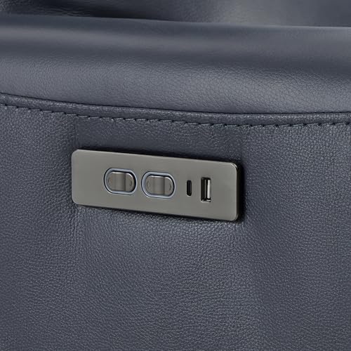 CHITA Genuine Leather Power Recliner Chair for Adults, Electric Wall Hugger Recliner for Small Spaces, Modern Living Room and RV Recliner Chair with Power Headrest & Charging Ports, Dark Blue