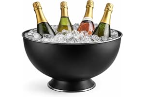 Black Champagne Bucket for Parties 12.5 Inches - Wine Bucket for Cocktail Bar & Beers - Semicircle Serving Bowl with Integrat
