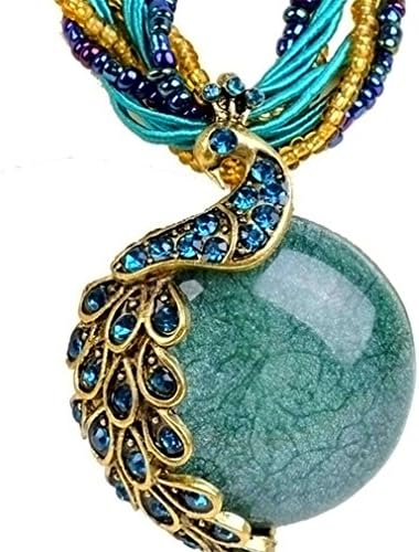 Women's Vintage Bohemian Millet Clavicle Chain Phoenix Peacock Crystal Opal Statement Pendent Necklace