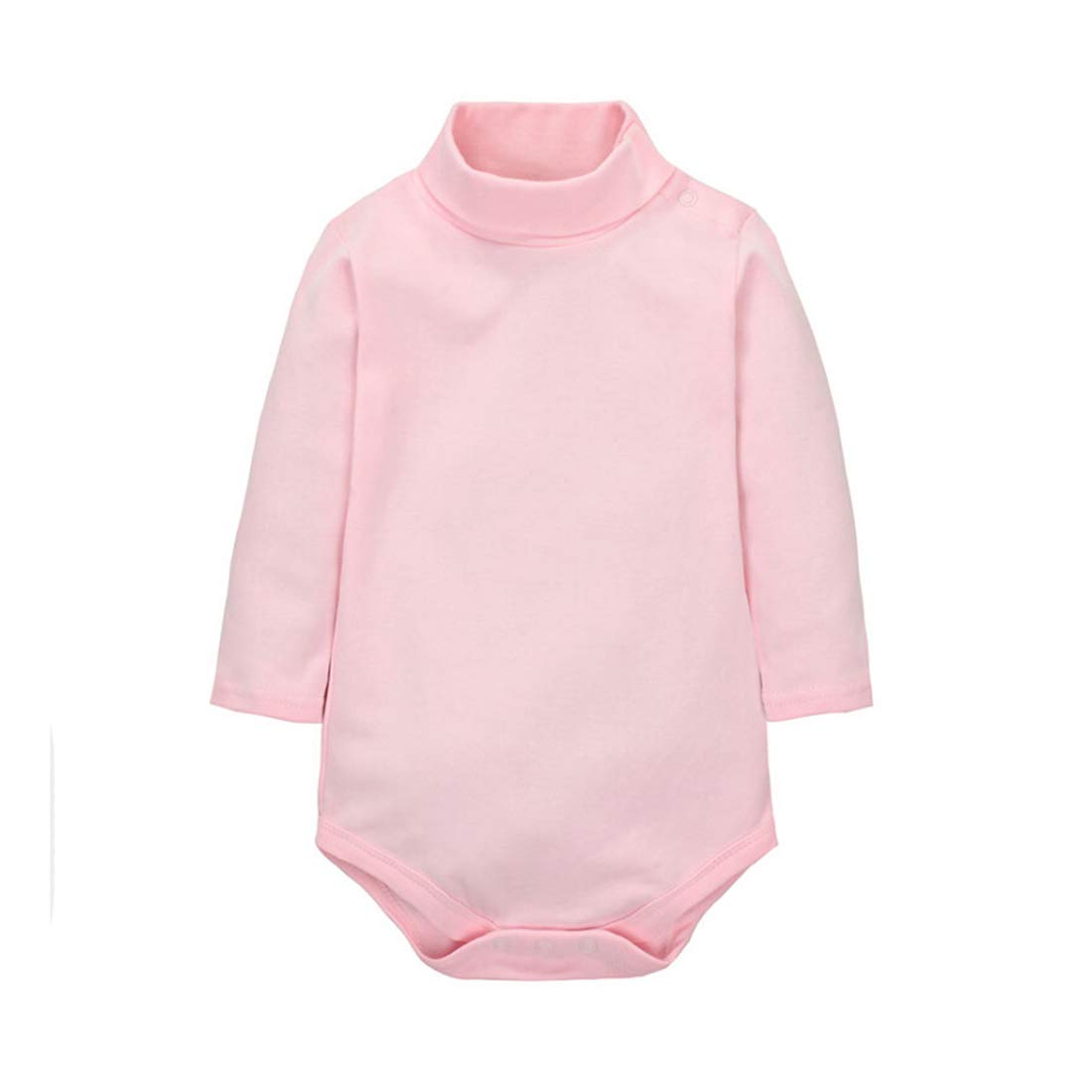 CuteOn Baby Boys Girls Solid Color Basic Turtleneck Cotton Bodysuit Jumpsuit Pink 6 Months