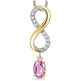 Gem Stone King 925 Silver and 10K Yellow Gold Pink Sapphire and Lab Grown Diamond Pendant Necklace for Women | 1.28 Cttw | Gemstone September Birthstone | Oval 6X4MM | With 18 Inch Chain