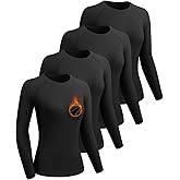 ATTIQOZI 4 Pack Women's Thermal Shirts-Fleece Lined Long Sleeve Tops-Thermal Compression Shirts for Outdoor Workouts