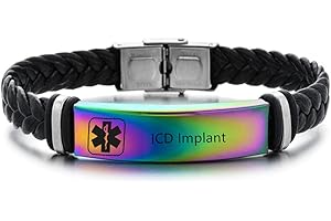 ZKXXJ Medical Alert ID Bracelets for Men Women Adjustable Braided Leather Wristband Emergency Identification Cuff Bracelet Health Systems Medic Awareness Jewelry for Adults Teens,Black/Silver/Blue/Colorful