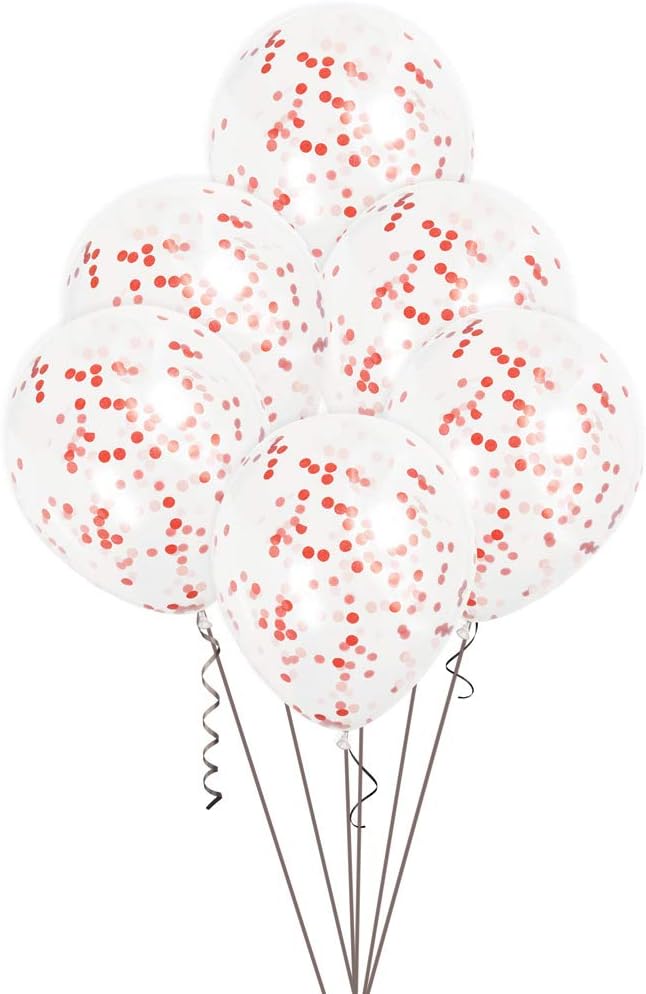 Ruby Red Confetti Clear Latex Balloons (30cm) Pack of 6 - Transparent Premium Latex, Perfect for Parties & Celebrations