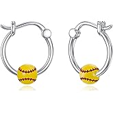 POTOPYY Softball/Golf/Volleyball/Soccer Hoop Earrings 925 Sterling Silver Hoop Sports Earrings Sports Jewelry Valentines Day Mothers Day Gifts for Women