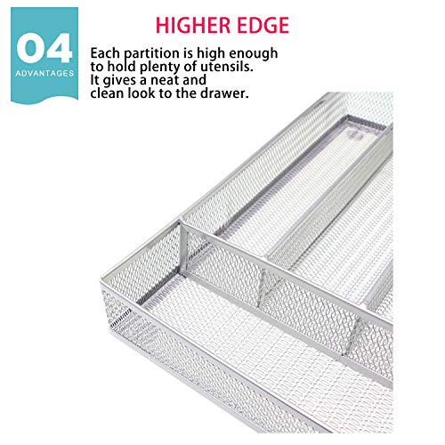 IRSHOME Sturdy Utensil Drawer Organizer, Cutlery Tray, Silverware/Flatware Storage Divider for Kitchen, Mesh Designing with Non-slip Rubber Feet, 5 Compartments, Sliver- 1 Pack - Thumbnail 5